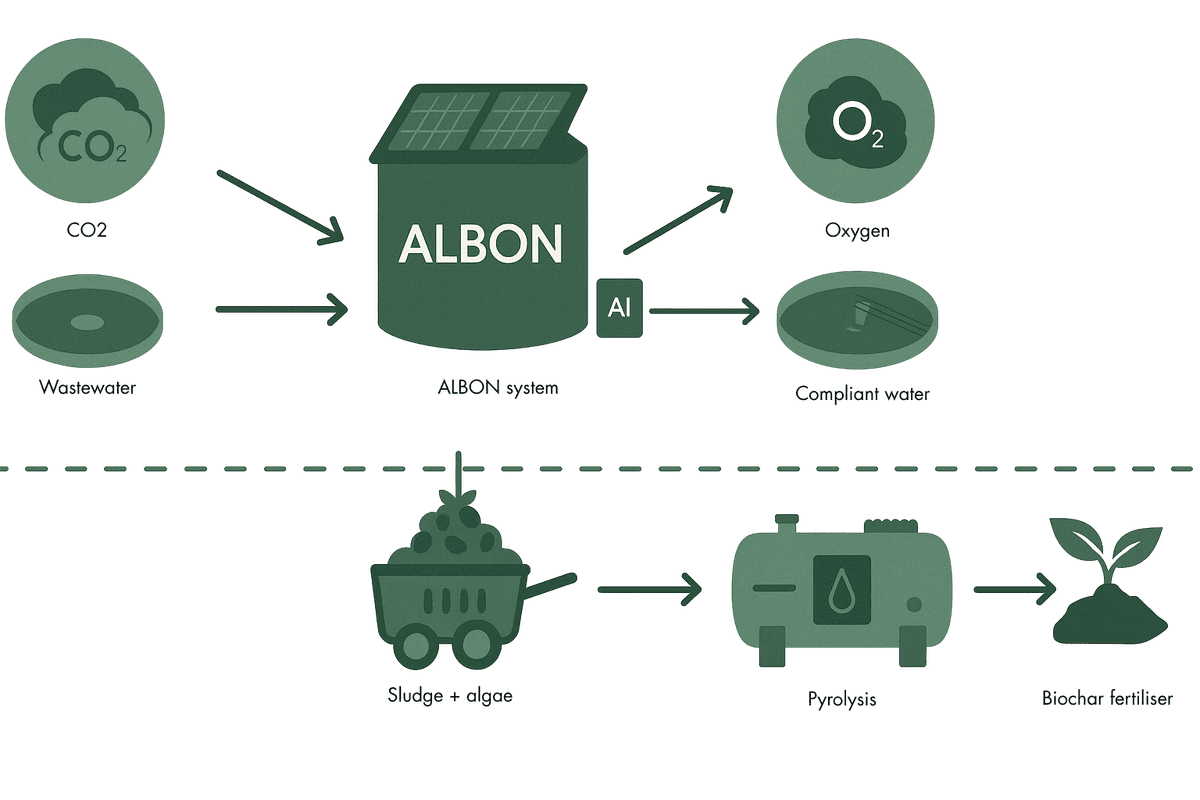 ALBON flow chart showing wastewater remediation process
